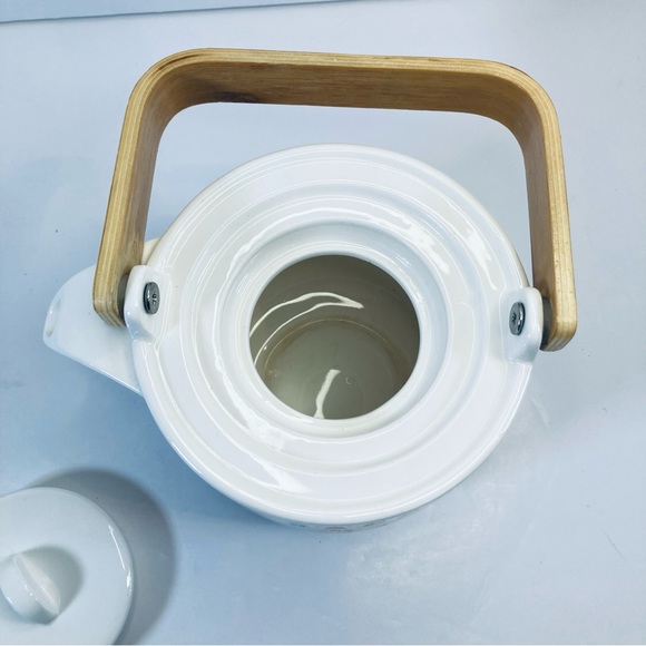 David’s Tea Cute Trees Foxes Wood Handle Ceramic Pastel Striped Teapot No Cup - Picture 5 of 8